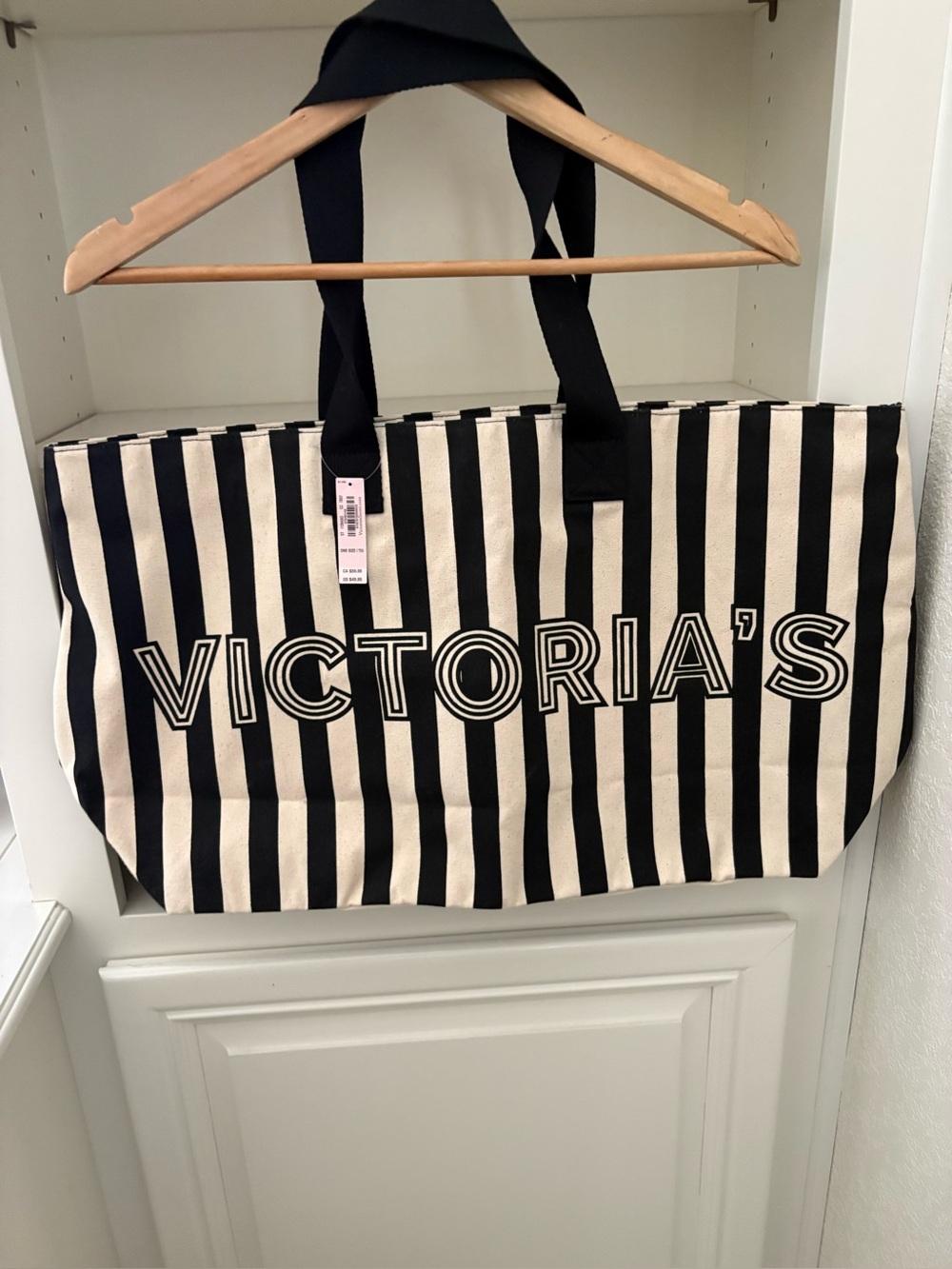 VICTORIA'S SECRET STRIPED CANVAS TOTE WEEKENDER TRAVEL BEACH BAG Zipper Closure